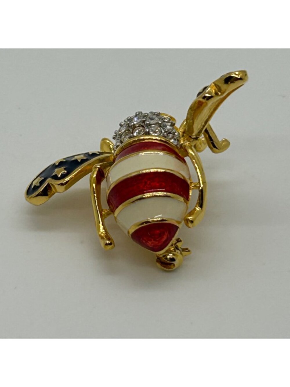 Joan Rivers Patriotic Bee Brooch Stats and Stripes Red White Blue Enamel America - Picture 5 of 12
